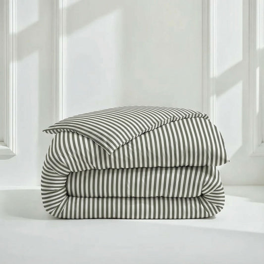 Luxe Australian Sateen Duvet Cover - Ecru & Sage Button Closure - Home - Bed