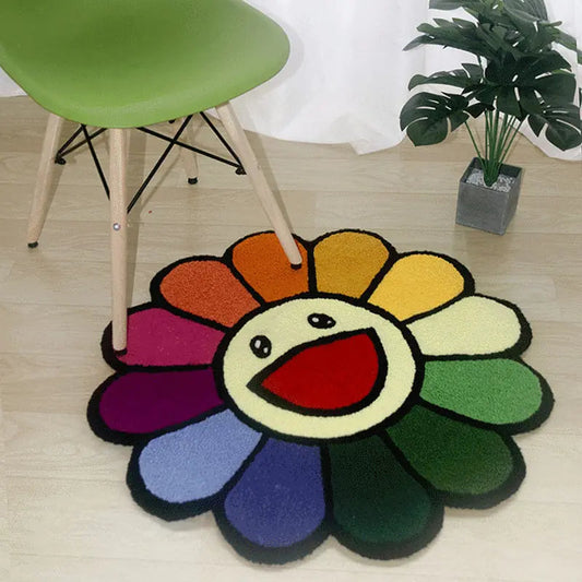 Cartoon Flower Round Carpet Kia Day Design