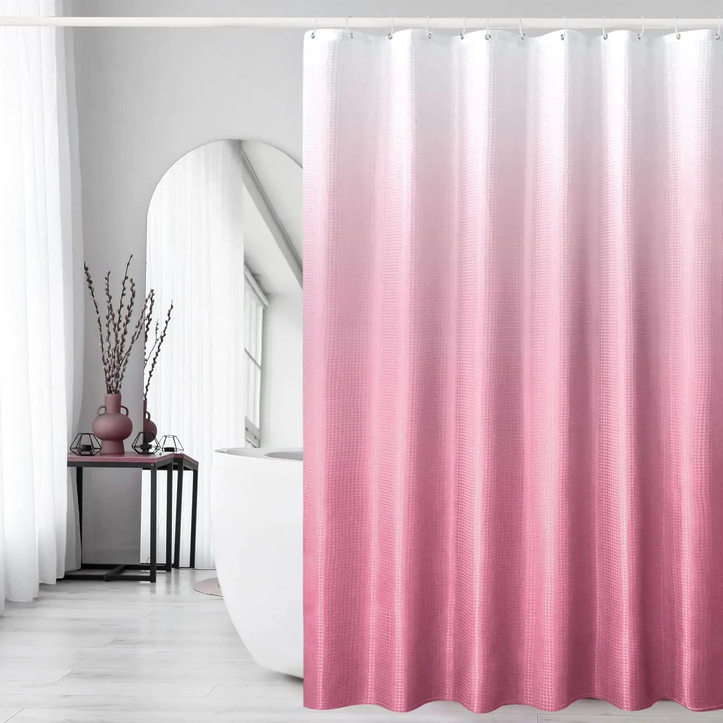Pink Ombre Waffle Weave Textured Fabric Shower Curtain with Hooks 72 x 72 - Kia Day Design
