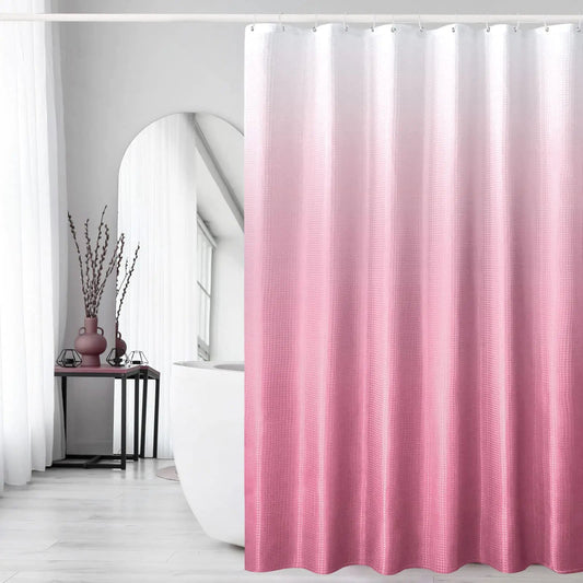 Pink Ombre Waffle Weave Textured Fabric Shower Curtain with Hooks 72 x 72 - Kia Day Design