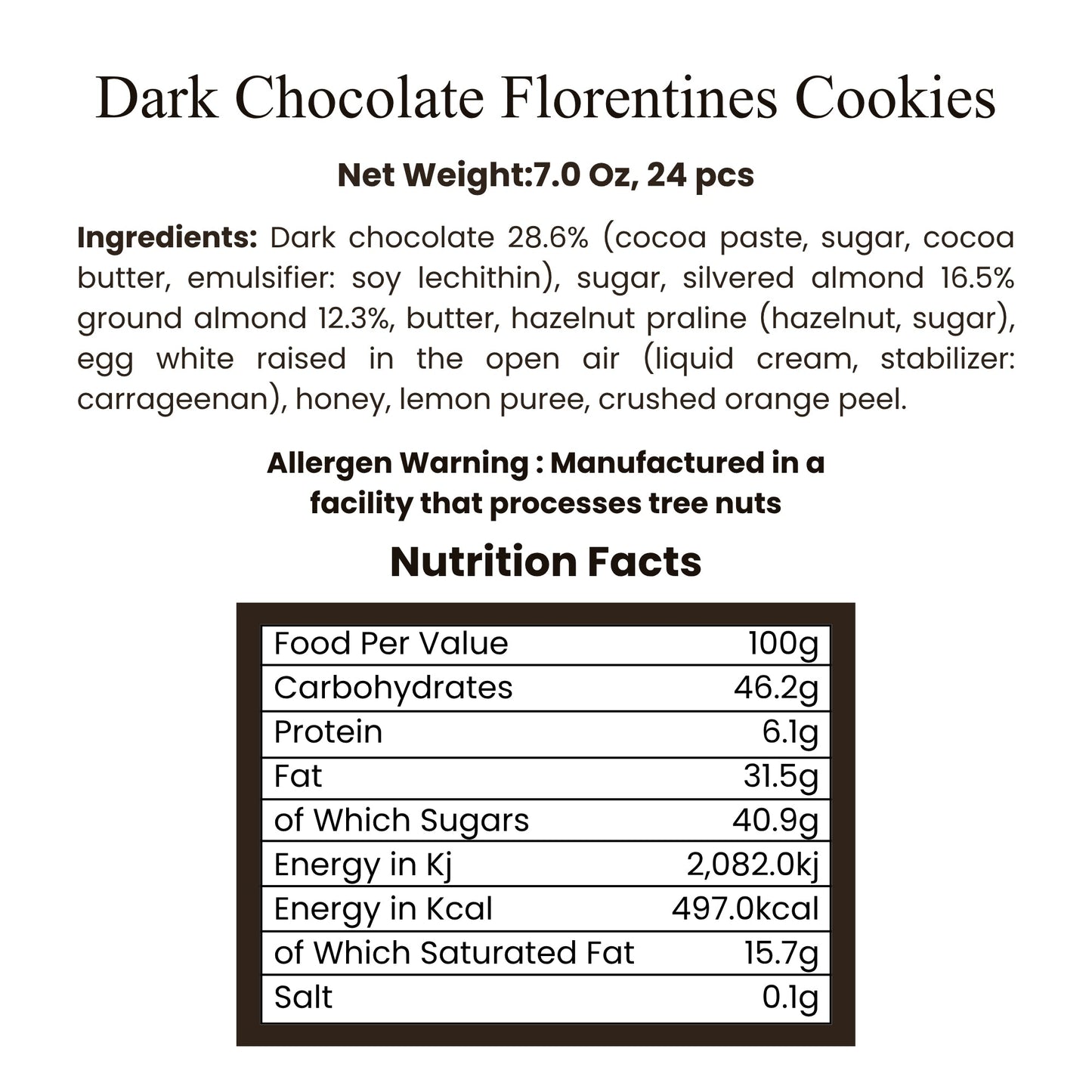 Andy Anand Dark Chocolate Florentine Biscuit Cookies, Orange & Almond, 24 pc – Imported from France, Gourmet Birthday & Holiday Gift Box - - Food & Beverages > Desserts & Sweets > Chocolate