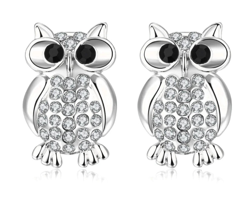 Fashion Owl Crystal Stud Earrings