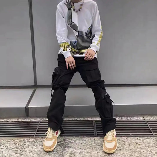 Button-Down Cargo Pants - Black L - pants