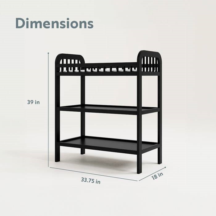 Baby Changing Table in Black Wood Finish with Safety Rail and Changing Pad - - Bedroom > Baby & Kids