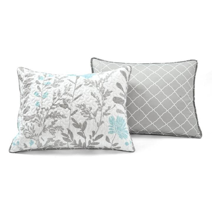 King Size Blue Grey Floral Lightweight Thin Polyester Fabric 3-Piece Quilt Set - - Bedroom > Quilts & Blankets