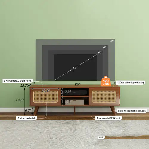 Mid Century Modern Rattan TV Stand Entertainment Cabinet - Kia Day Design