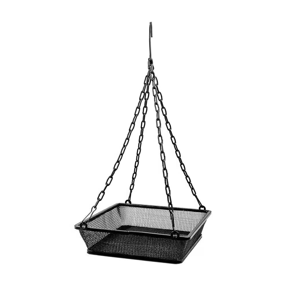 Heavy Duty Black Iron Mesh Bird Feeder Seed Tray with Easy to Hang Chain - - Outdoor > Outdoor Decor > Bird Feeder
