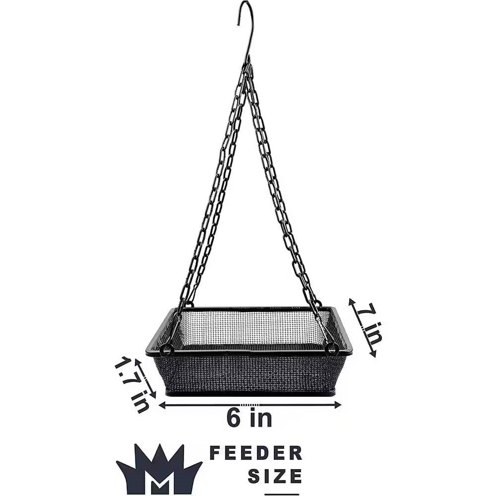 Heavy Duty Black Iron Mesh Bird Feeder Seed Tray with Easy to Hang Chain - - Outdoor > Outdoor Decor > Bird Feeder