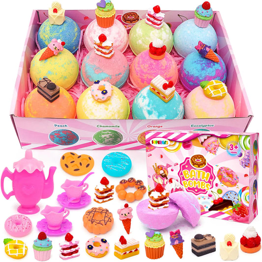 Kids Bath Bomb Gift Set Natural Bubble Bath Bombs Fizzy Spa Bath Set - Dessert Toys - bath bombs