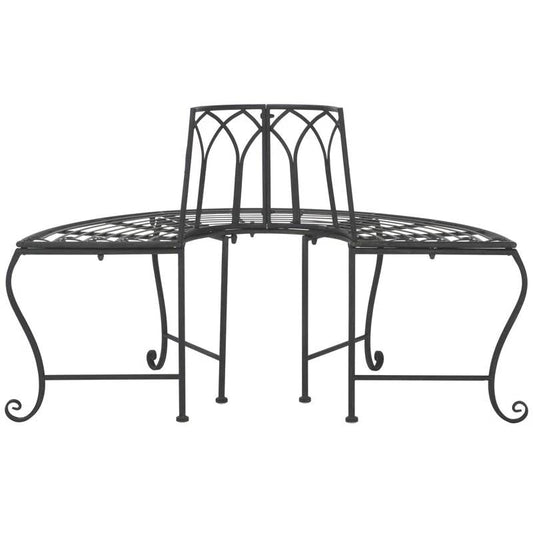 Black Wrought Iron Half-Circle Tree Bench - - Outdoor > Outdoor Furniture > Garden Benches