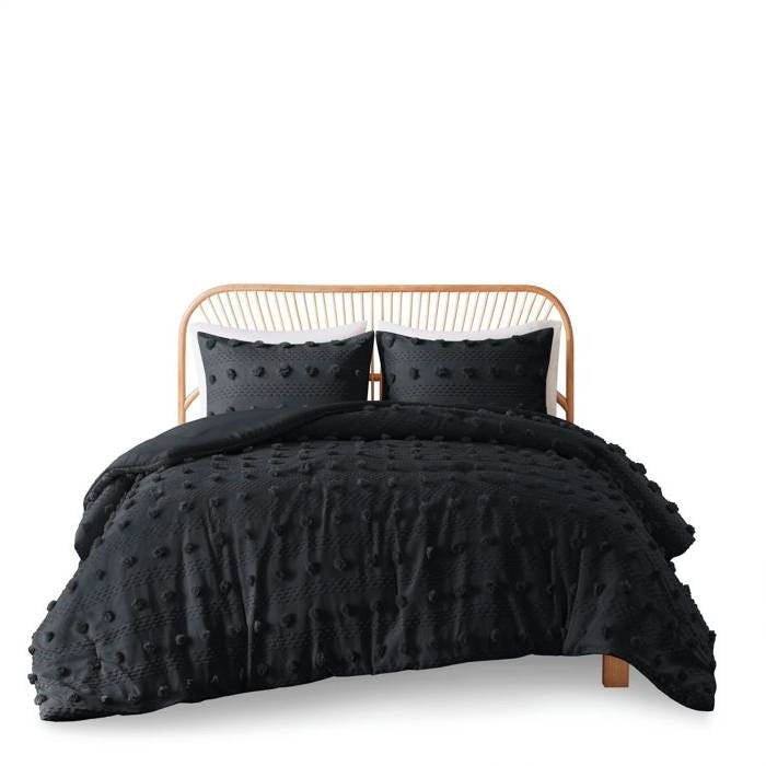 Twin/Twin XL 2 Piece Pompom Microfiber Hypoallergenic Comforter Set in Black - - Bedroom > Comforters and Sets