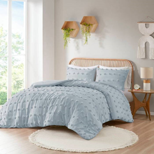 Twin/Twin XL 2-Piece Blue Pompom Microfiber Hypoallergenic Comforter Set - - Bedroom > Comforters and Sets