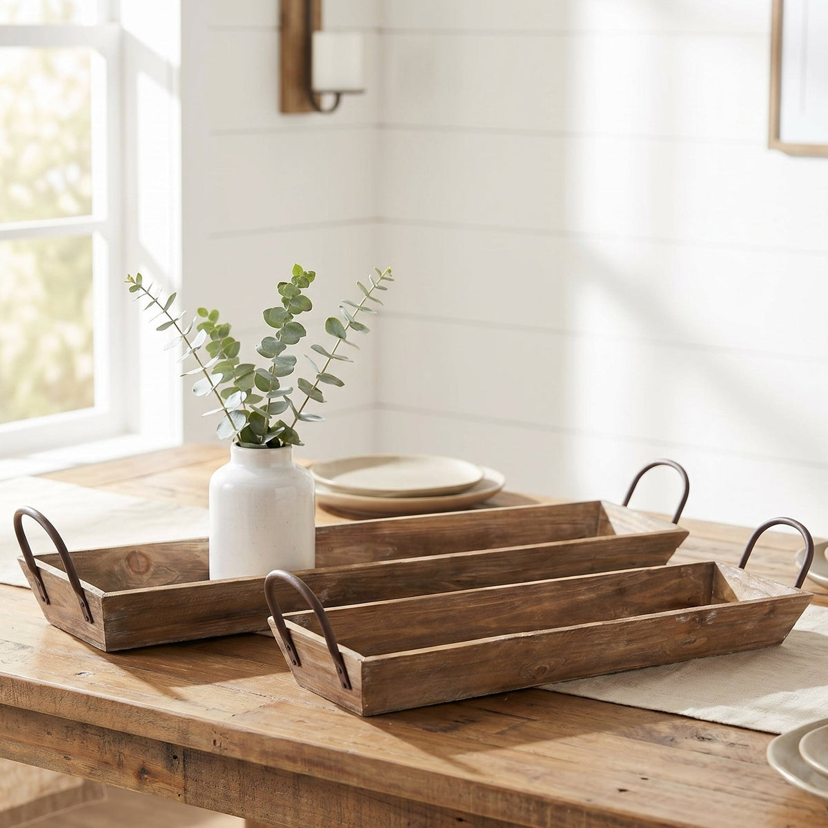 Set of 2 Barnwood Serving Trays with Handles for Farmhouse Decor - - Pans, Trays and Tiered Trays