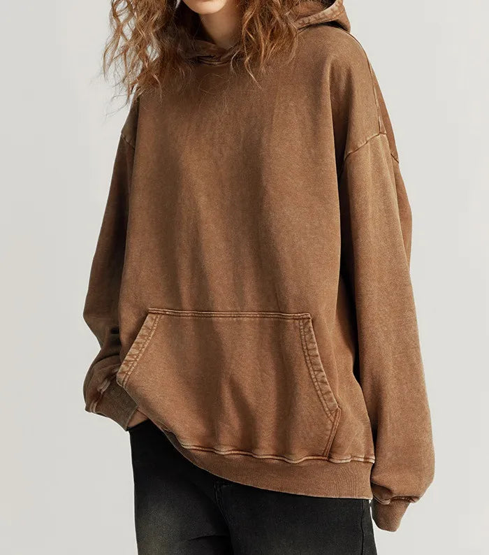 Thickened Washed Old Gradient Solid Color Batik Hooded Sweater - - hoodie