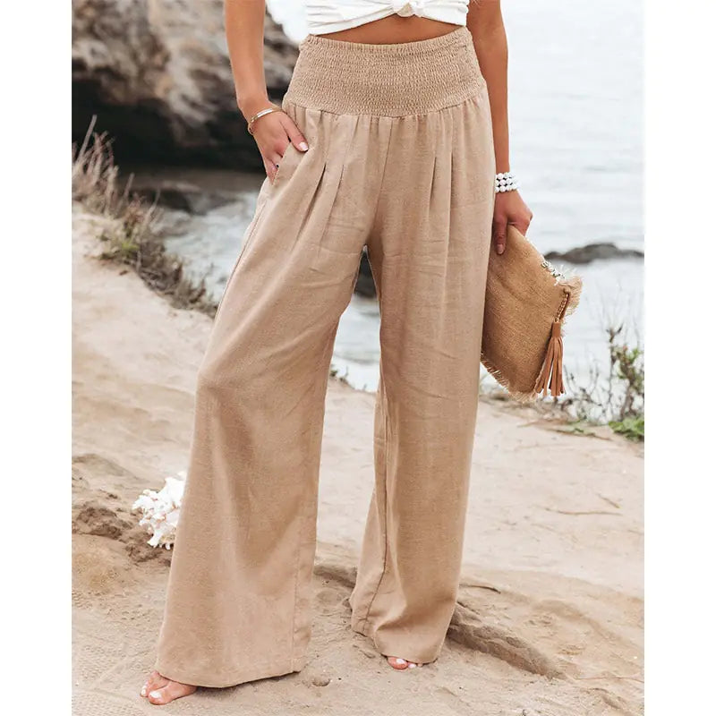 Cotton Linen Pockets Long Trousers - Kia Day Design