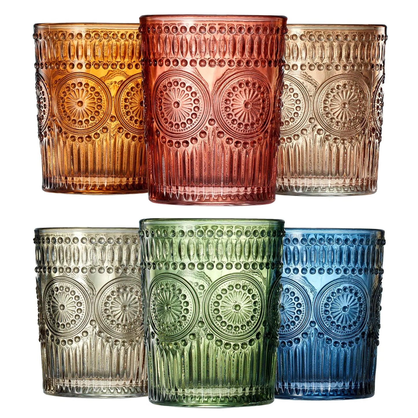 Set of 6 Colored Crystal Drinking Tumblers 10oz - - drinkware