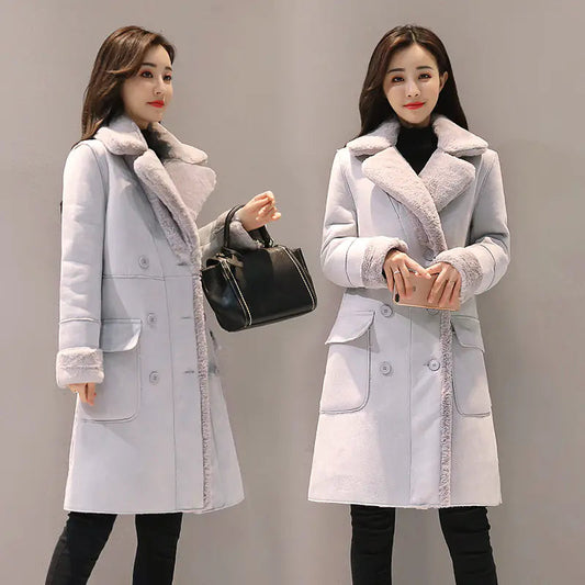 Women's Long Lambswool Coat - Korean Winter Style Kia Day Design