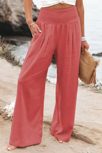 Cotton Linen Pockets Long Trousers - Kia Day Design