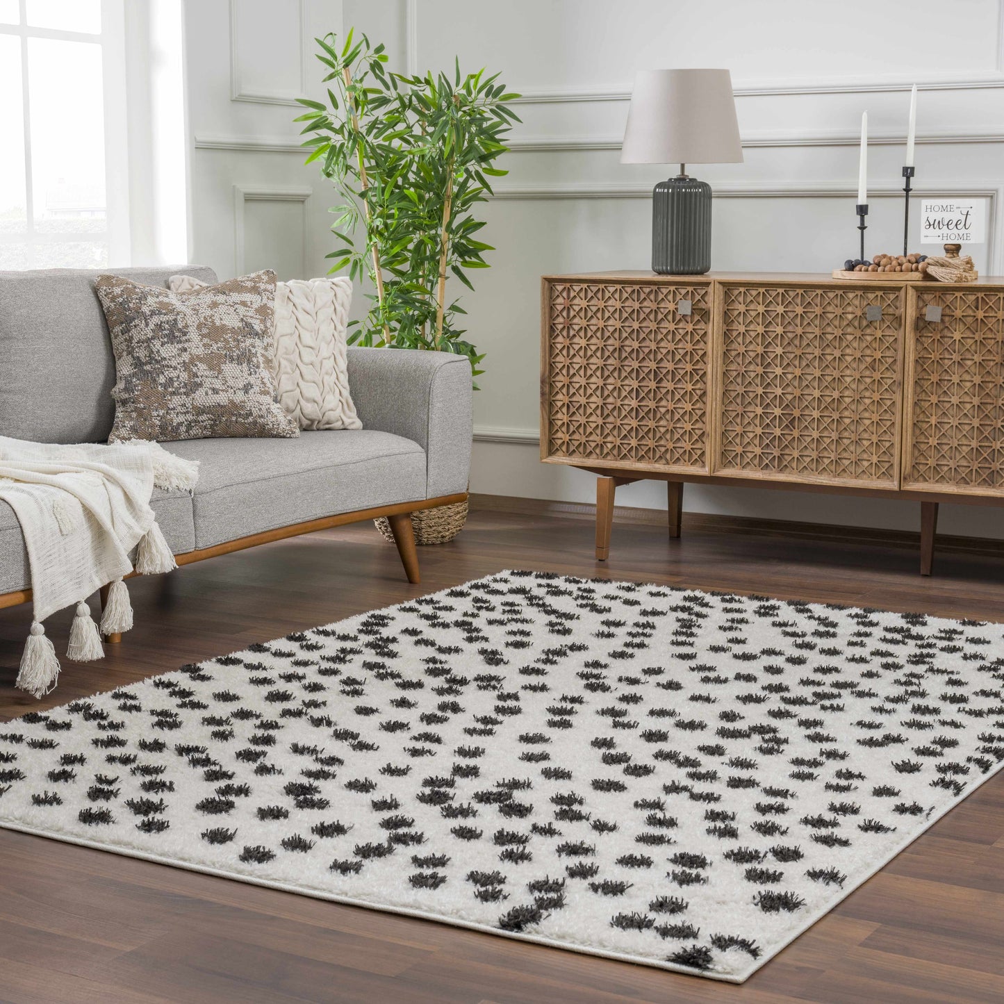 Cansu Black & White Dotted Area Rug - - Rugs