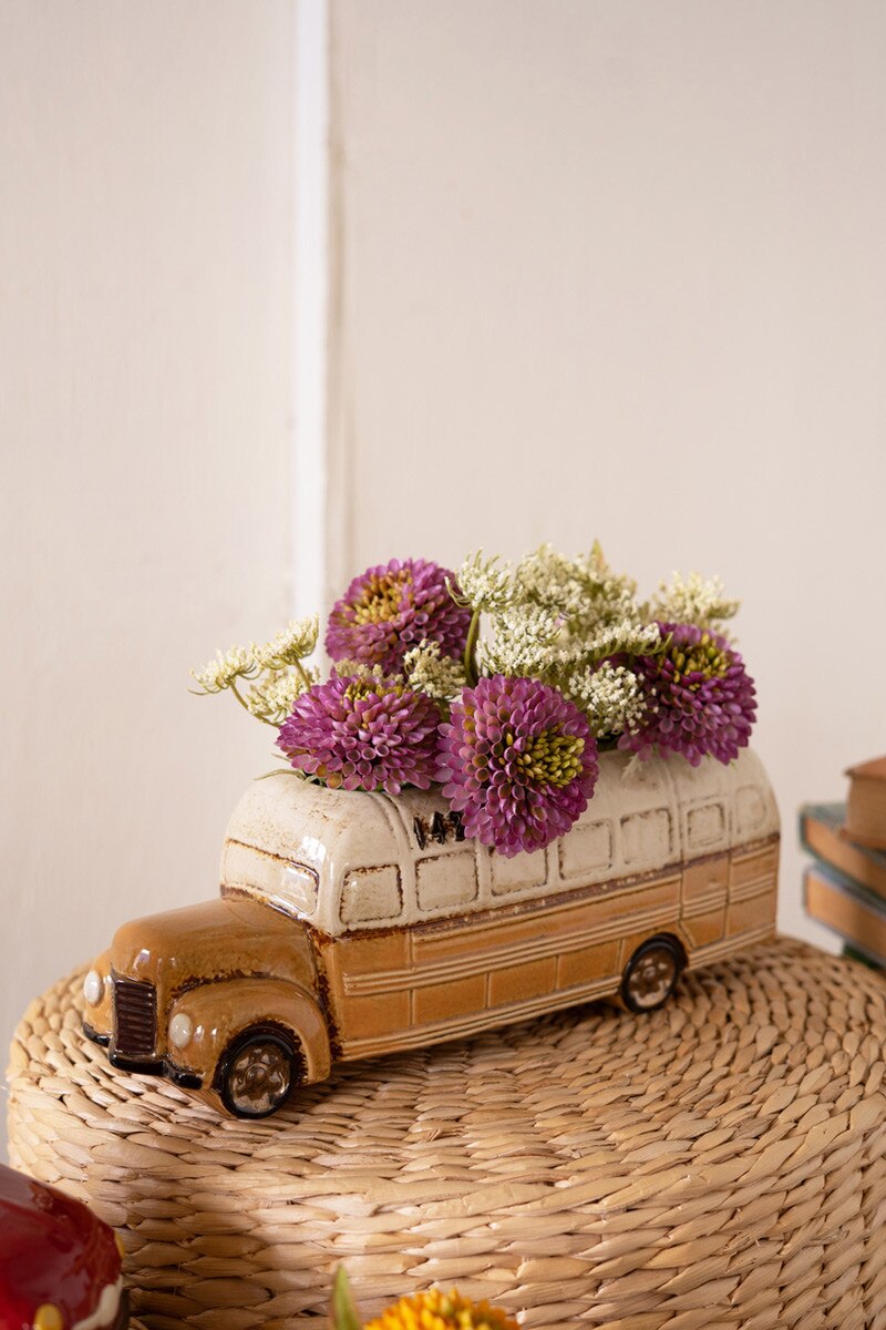 Ceramic Yellow School Bus Planter - - Botanical & Planters