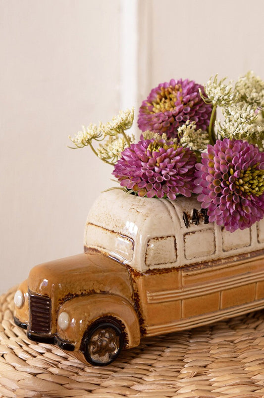 Ceramic Yellow School Bus Planter - - Botanical & Planters