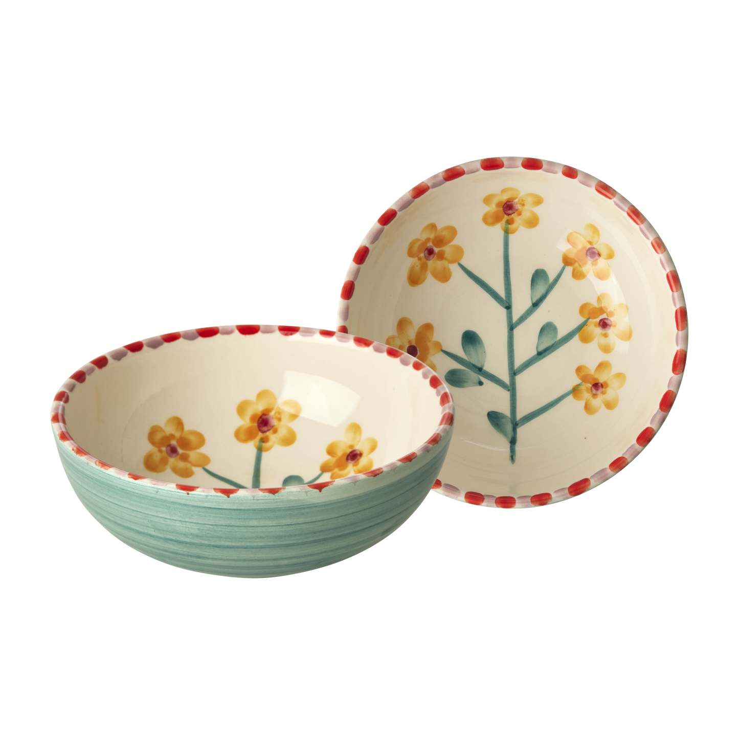 Ceramic Bowl with Hand Painted Jade Yellow Flower - 11.8 oz - - Bowls
