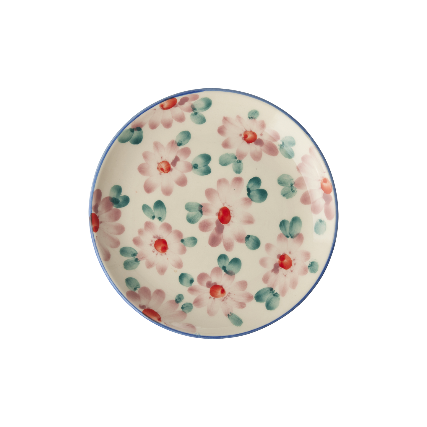 Ceramic Cake Plate with Hand Painted Pink Flowers - - Bowls