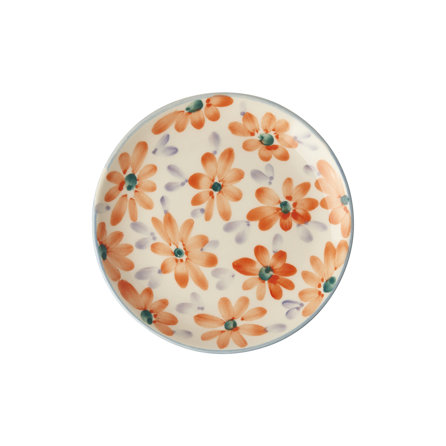 Ceramic Cake Plate with Hand Painted Orange Flowers - - Bowls