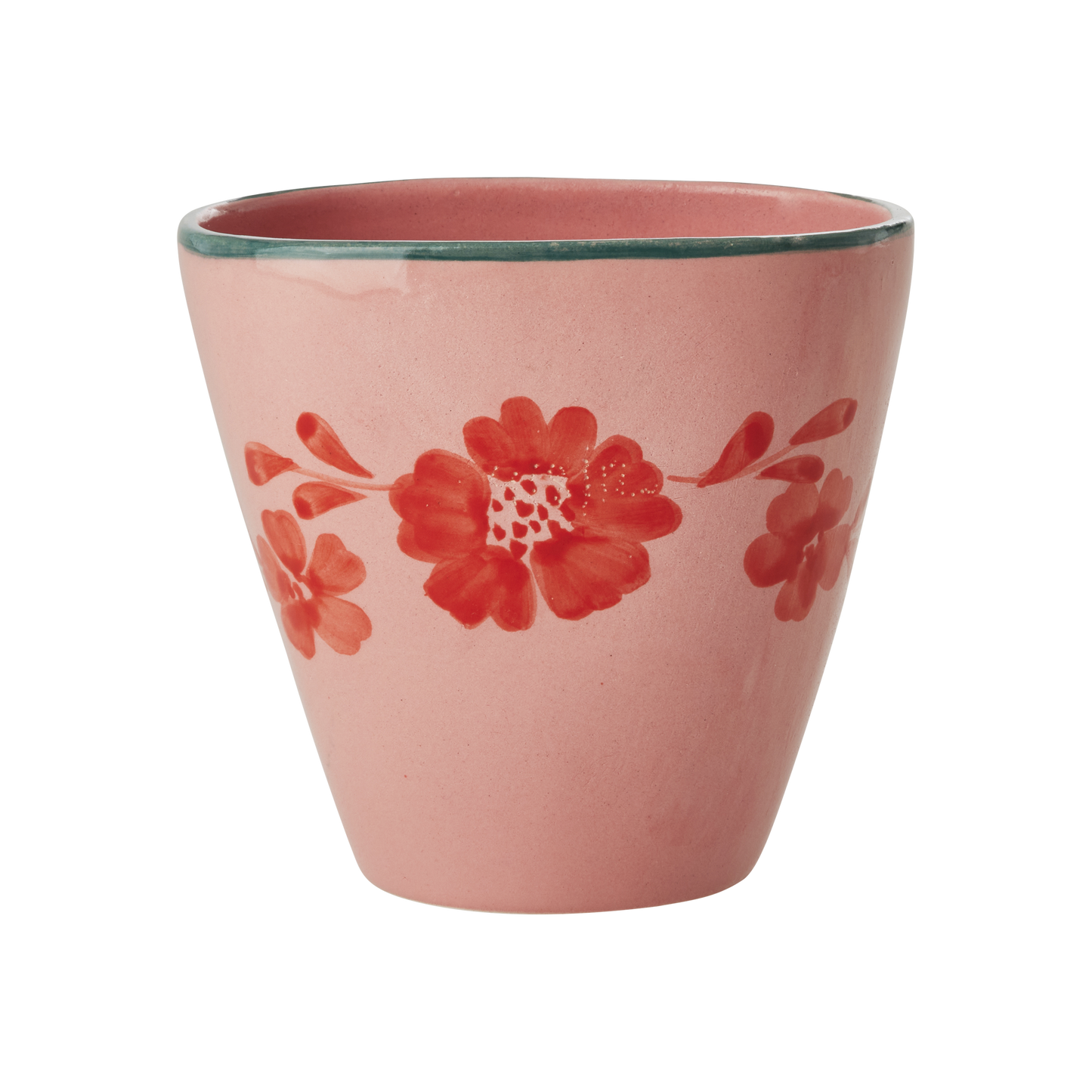Ceramic Oval Cup with Hand Painted Orange Flower Vine - 10.1 oz - - Bowls