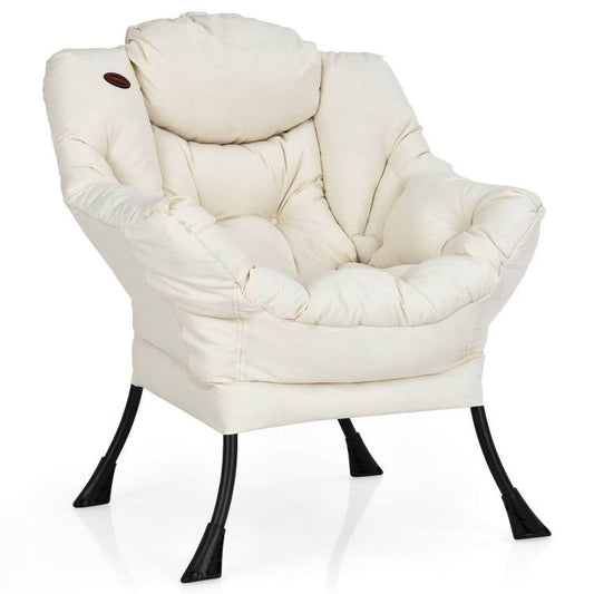 Beige Upholstered Contemporary Cushioned Accent Chair with Side Pocket - - Living Room > Accent Chairs