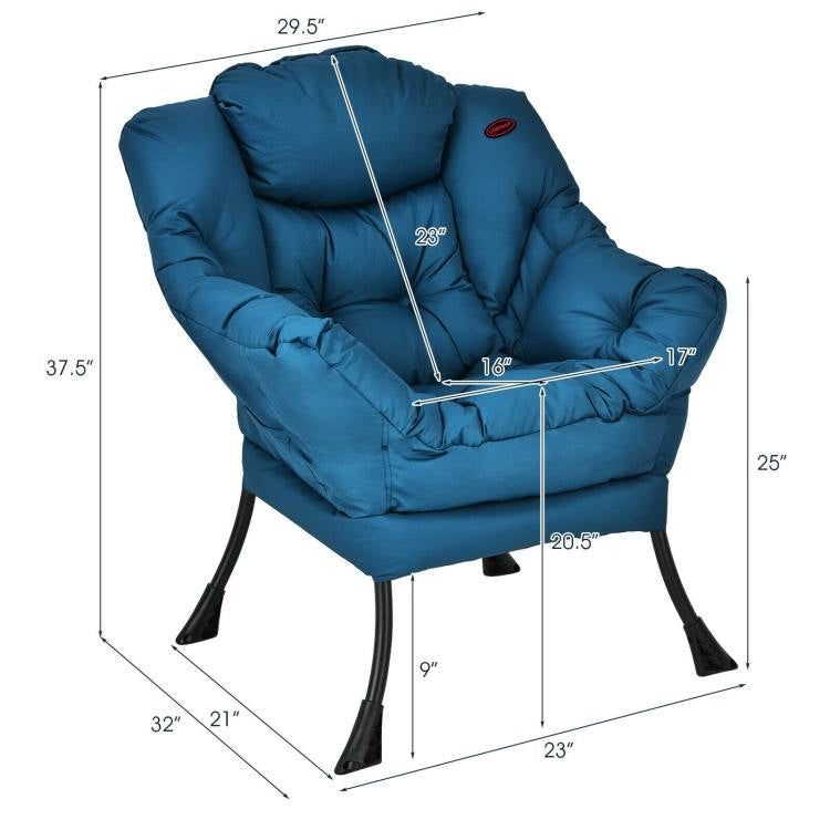 Modern Cushioned Accent Chair with Side Pocket in Navy Blue Upholstered Fabric - - Living Room > Accent Chairs