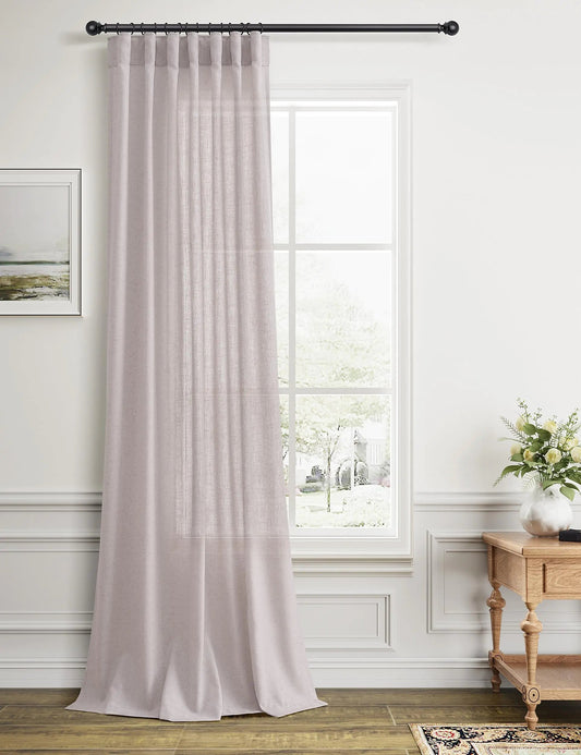 Burlap Linen Curtains Back Tab Hook Belt Semi Sheer Cotton Look 52x63 Panel - Kia Day Design