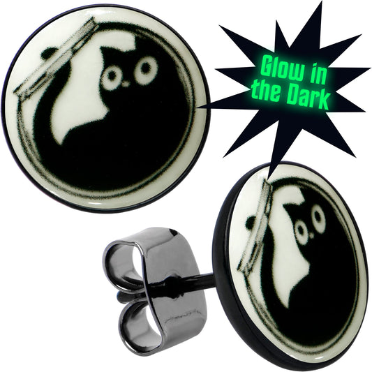 Fishbowl Kitty Cat Glow in the Dark Stud Earrings by Onyx O - - EARRINGS Stud