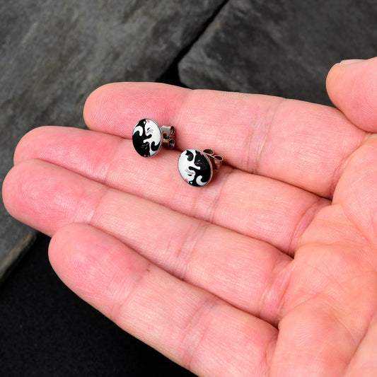 Cute Kitty Cat Yin Yang Stud Earrings by Onyx O - - Body Candy