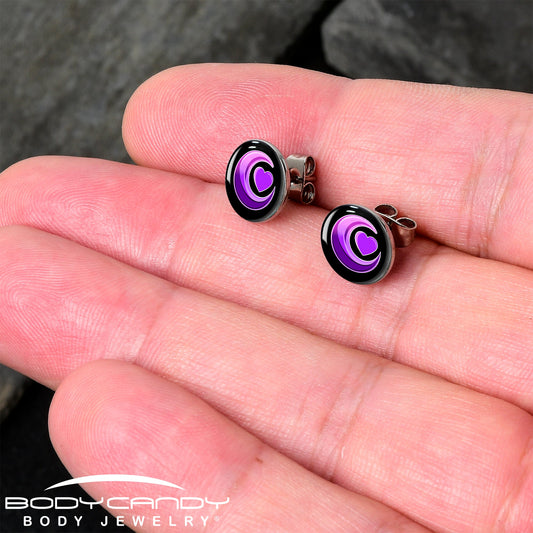 Crescent Moon Heart Stud Earrings by Onyx O - - EARRINGS Stud