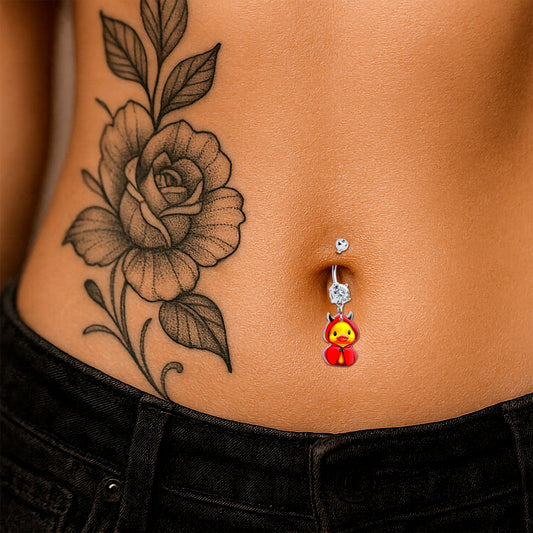 Clear Gem Hot Litle Devil Duck Dangle Belly Ring by Onyx O - - BELLY RING Dangle