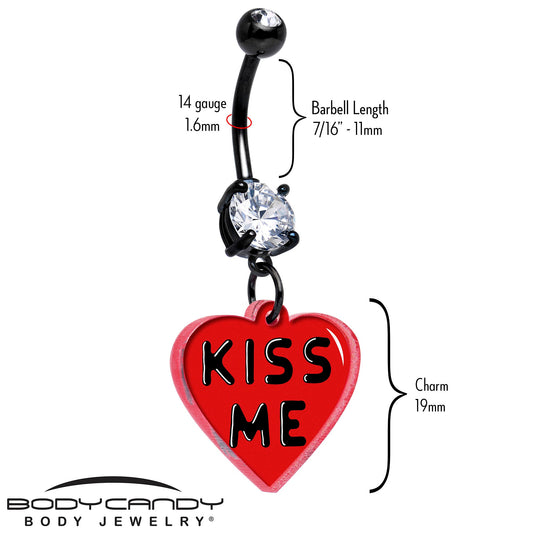 Black Double Gem Kiss Me Heart Dangle Belly Ring by Onyx O - - BELLY RING Dangle