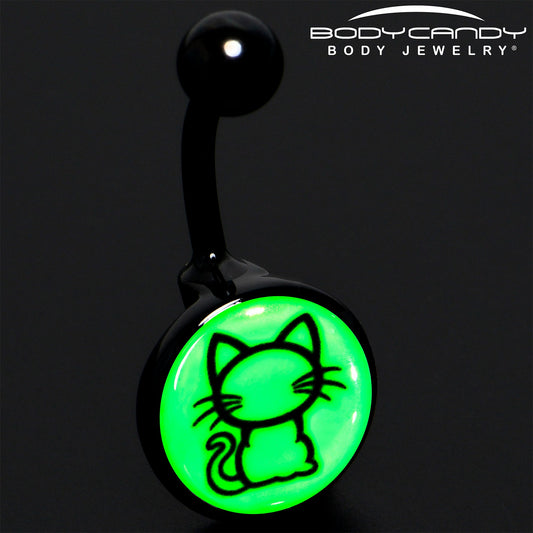 Black Anodized Glow in the Dark Kitty Cat Belly Ring by Onyx O - - BELLY RING