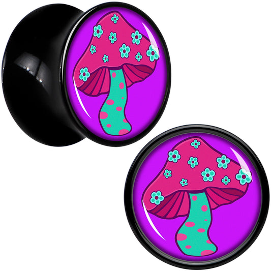 Black Acrylic Funky Floral Mushroom Double Flare Plug Set by Onyx O - - PLUG Double Flare