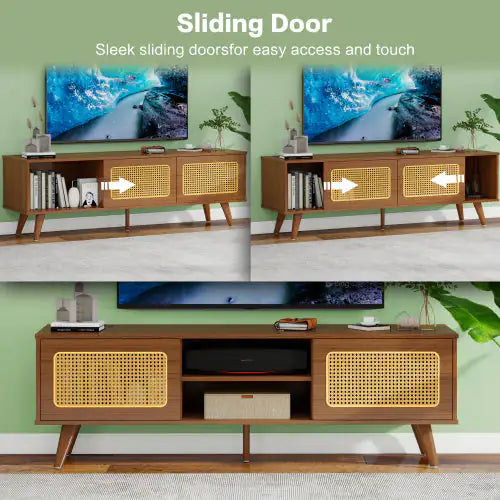 Mid Century Modern Rattan TV Stand Entertainment Cabinet - Kia Day Design