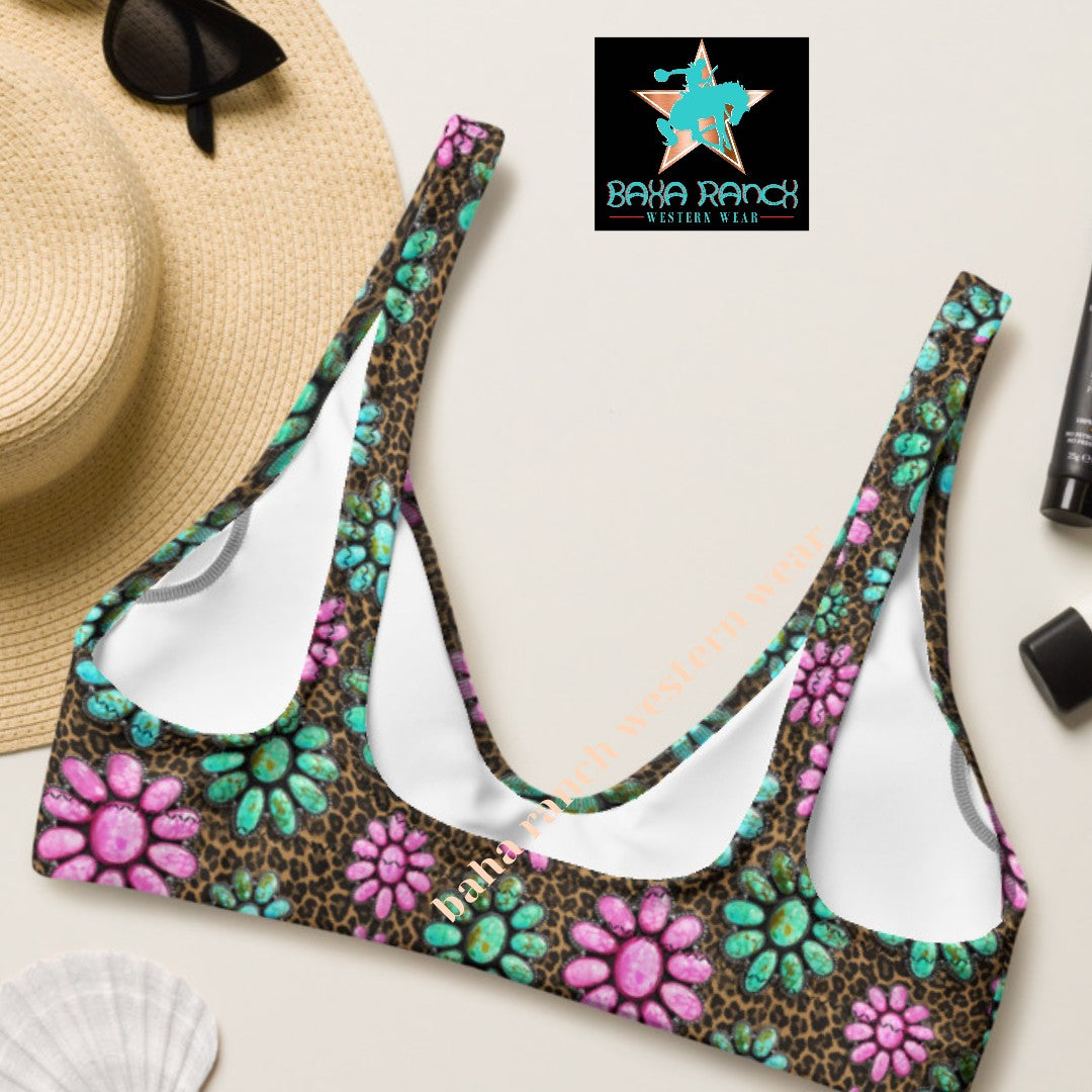 Baha Ranch Yeehaw Pink Turquoise Cowgirl Bikini Top - - Swim Wear