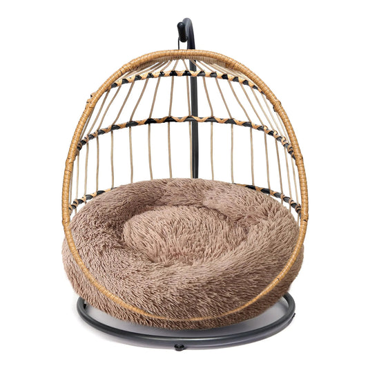 Pet Egg Chair Cat Bed Hanging Swing Bed Hand Made Rattan Hammock with Removable Soft Cushion - Kia Day Design