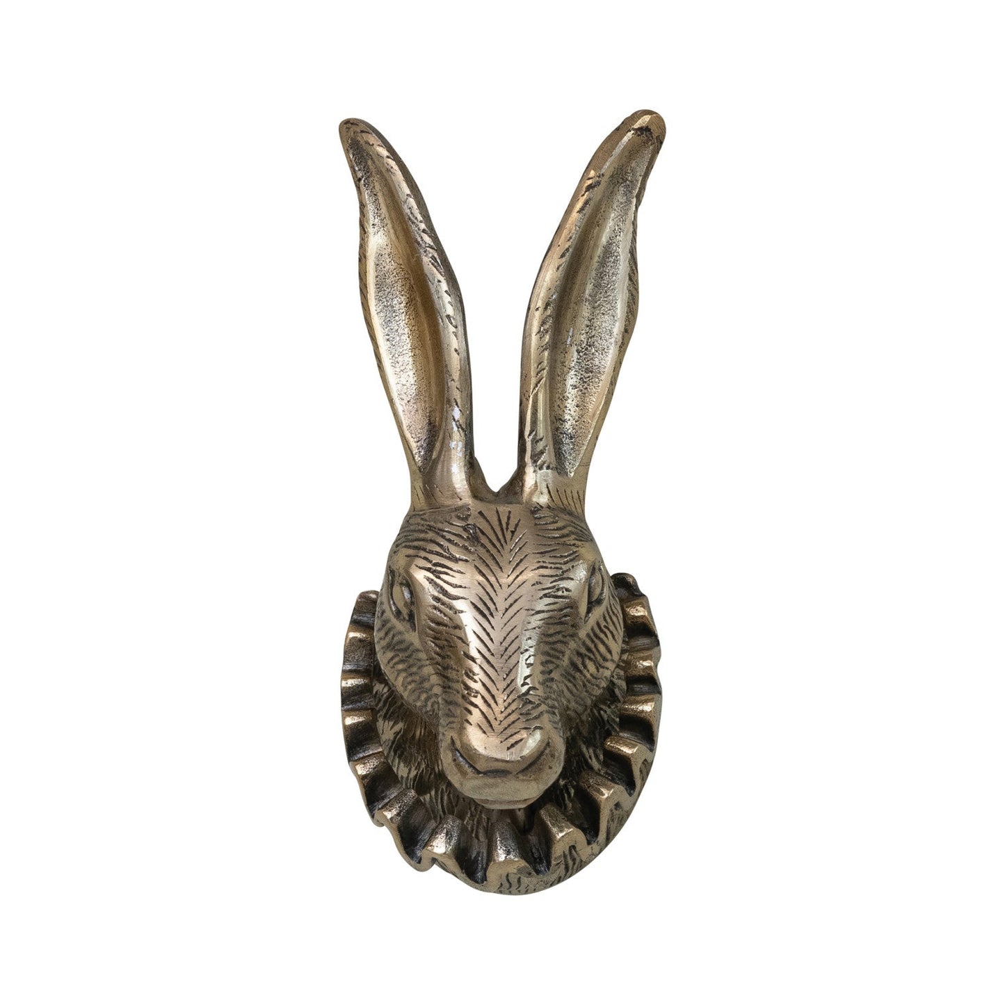 Brass Finish Cast Aluminum Rabbit Head with Ruff Collar Wall Mount - - Wall Hangings