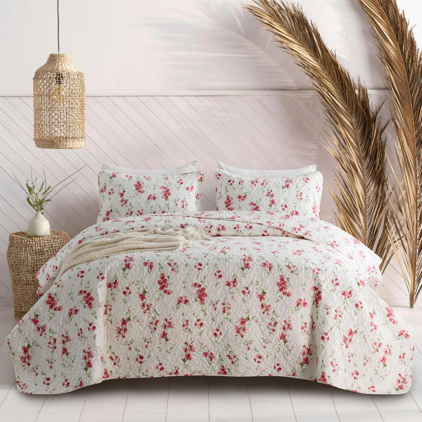 BUPIRD Queen Size Red Floral 3 Piece Microfiber Bedding Set - - bedding set