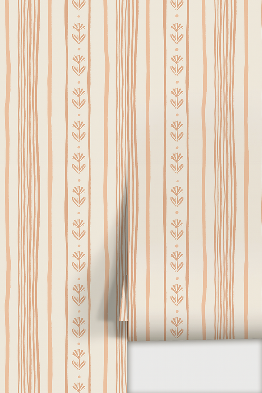 Daisy Chain Stripe Wallpaper Beige and Peach - LUXE Peel & Stick - Wallpaper