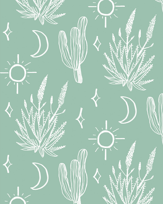 Desert Sky Wallpaper Mint and White - LUXE Peel & Stick - Wallpaper