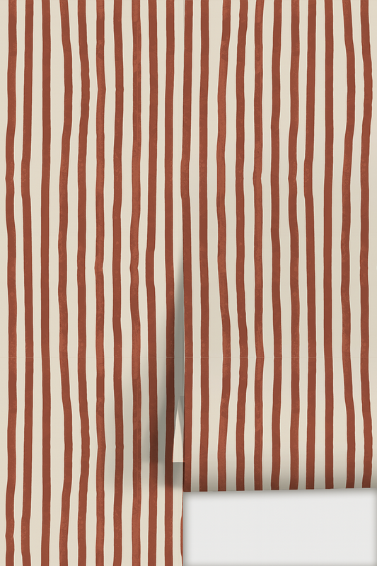Dolce Stripe Wallpaper Off-White and Brick Red - LUXE Peel & Stick - Wallpaper