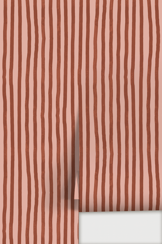 Dolce Stripe Wallpaper Pink and Brick Red - LUXE Peel & Stick - Wallpaper