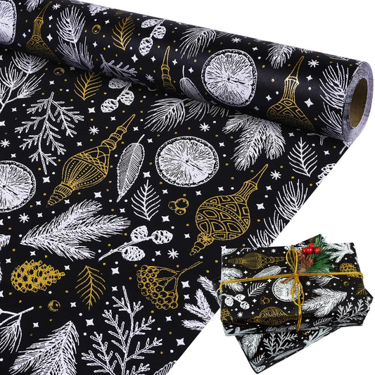Christmas Black and Gold Foil Kraft Gift Wrapping Paper - - wrapping paper