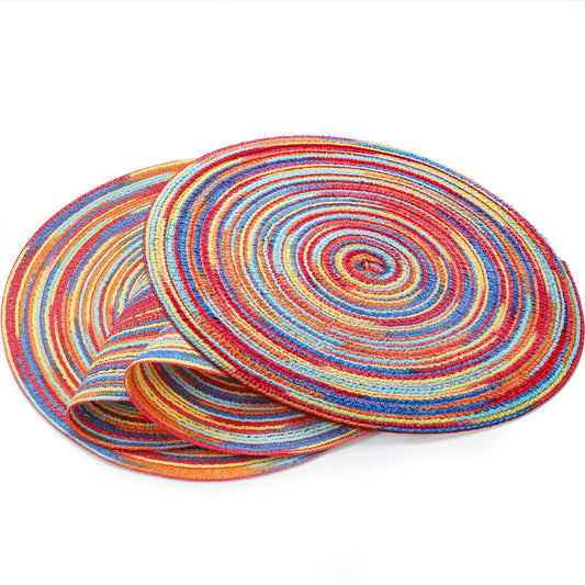 Moukeren 4 Pc Round Braided Placemats 12 Inch Rainbow - Kia Day Design